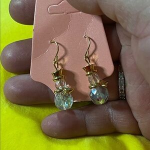 Gold-Tone Crystal Snowman Dangle Earrings in Clear and Gold